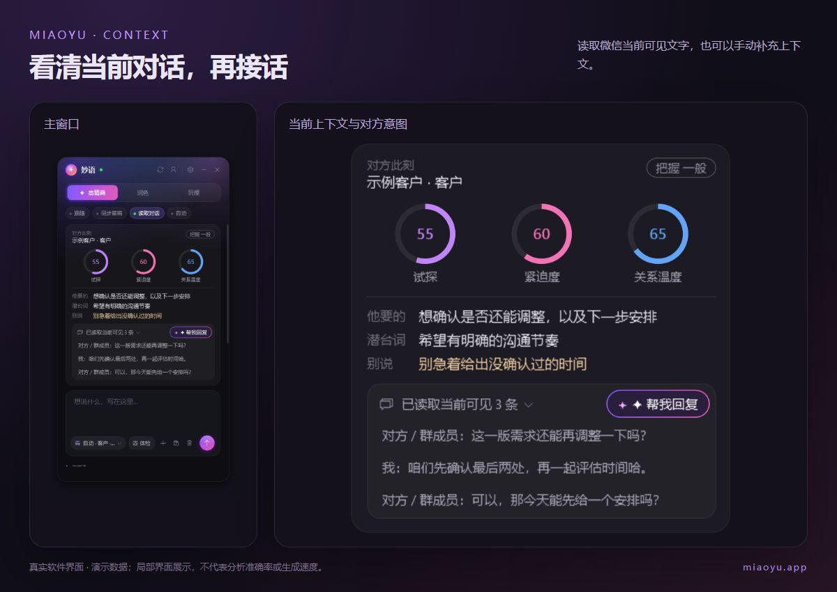 Beside the chat you are in — actual application interface with sample data